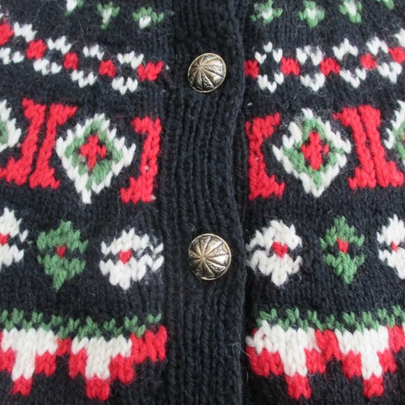 Wool Cardigan Sweater Hand Knit Made in Switzerland Icelandic Nordic Style - Picture 10 of 13
